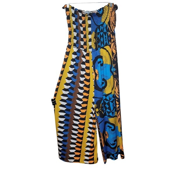 Ashley Stewart Jumpsuit Womens 14/16 Multi Color Strapless Wide Leg Boho Summer